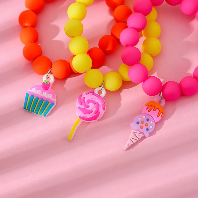 Discover the Charm of Candy Ice Cream Soft PVC Rubber Children's Bead Bracelet Set