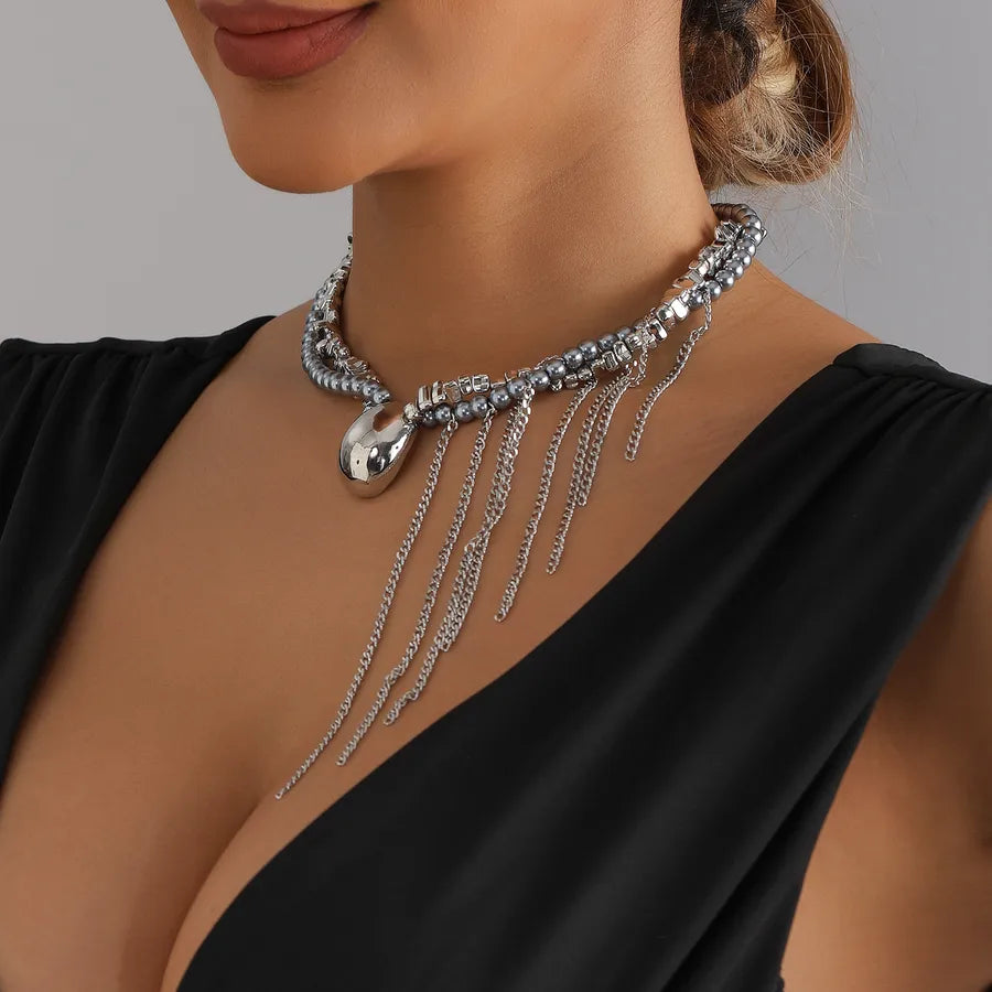 Discover the Elegance of the Queen Style Geometric Alloy Handmade Multi-Layer Stacked Necklace