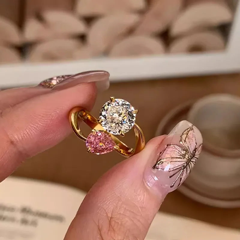 Discover the Shiny Pink Water Drop Zircon Open Ring: A Symbol of Elegance