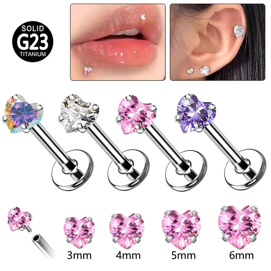 Discover the Elegance of Titanium Alloy Heart-Shaped Ear Studs and Lip Pins