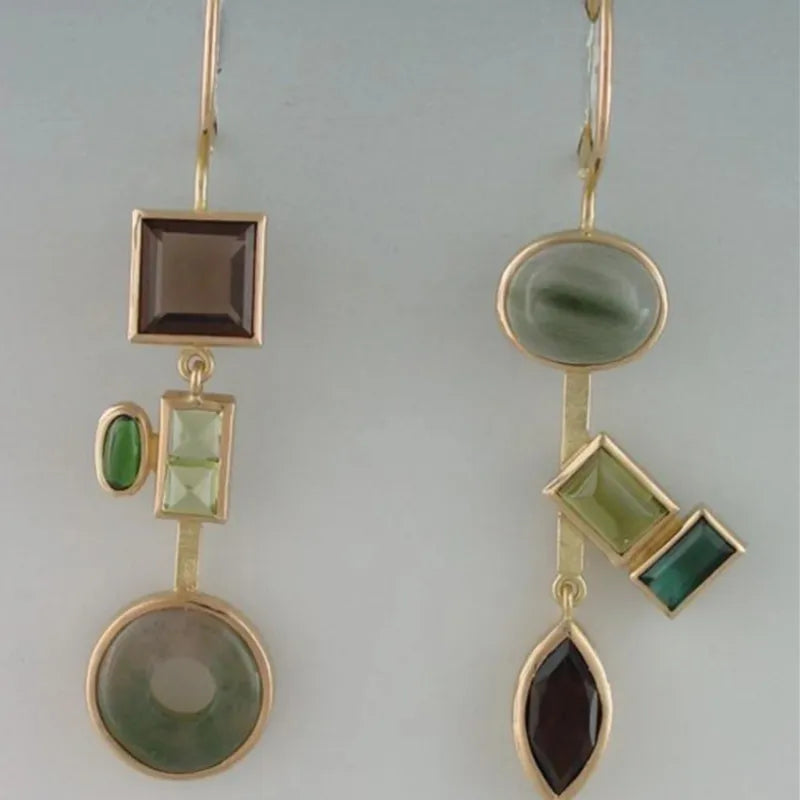 Elevate Your Style with Trendy Geometric Colorful Embedded Hanging Earrings