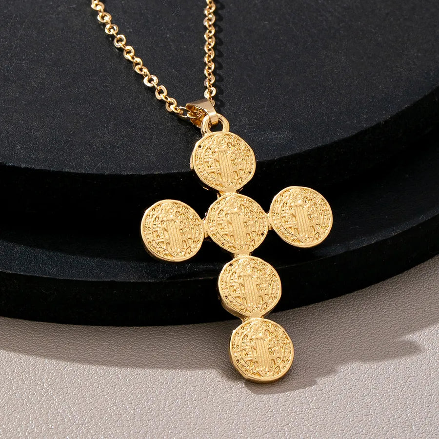 Elevate Your Style with Our Men's Imitation Gold Plated Zinc Alloy Cross Pendant Necklace