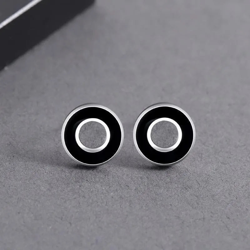 Elevate Your Style with Men's Black Geometric Hollow Hoop Earrings