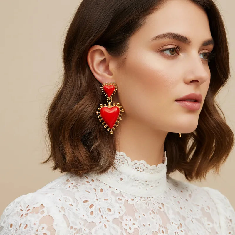 Elevate Your Style with Our Vintage Handmade Alloy Heart-shaped Earrings