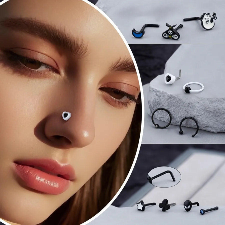 Elevate Your Style with Halloween-Inspired Stainless Steel Drip Oil Moon Ear Studs
