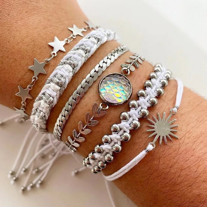 Discover the Elegance of the Multicolor Soft Clay Stainless Steel Star Multi-Layer Bead Weaving Best Friend Bracelet Set