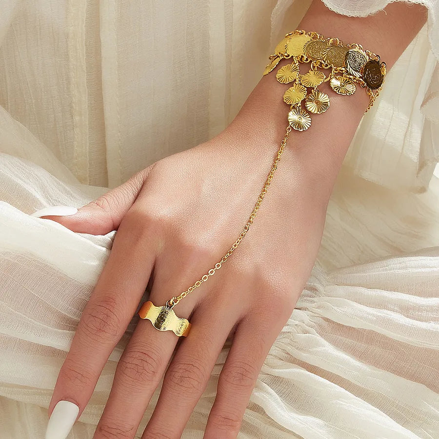 Elevate Your Dance Performance with the Gold Coin Patchwork Vintage 18K Gold Plated Tassel Bracelet