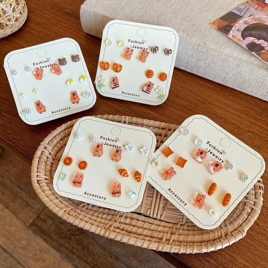 Discover the Adorable Cartoon Cute Caramel Brown Kawaii Bread Party Earrings Set