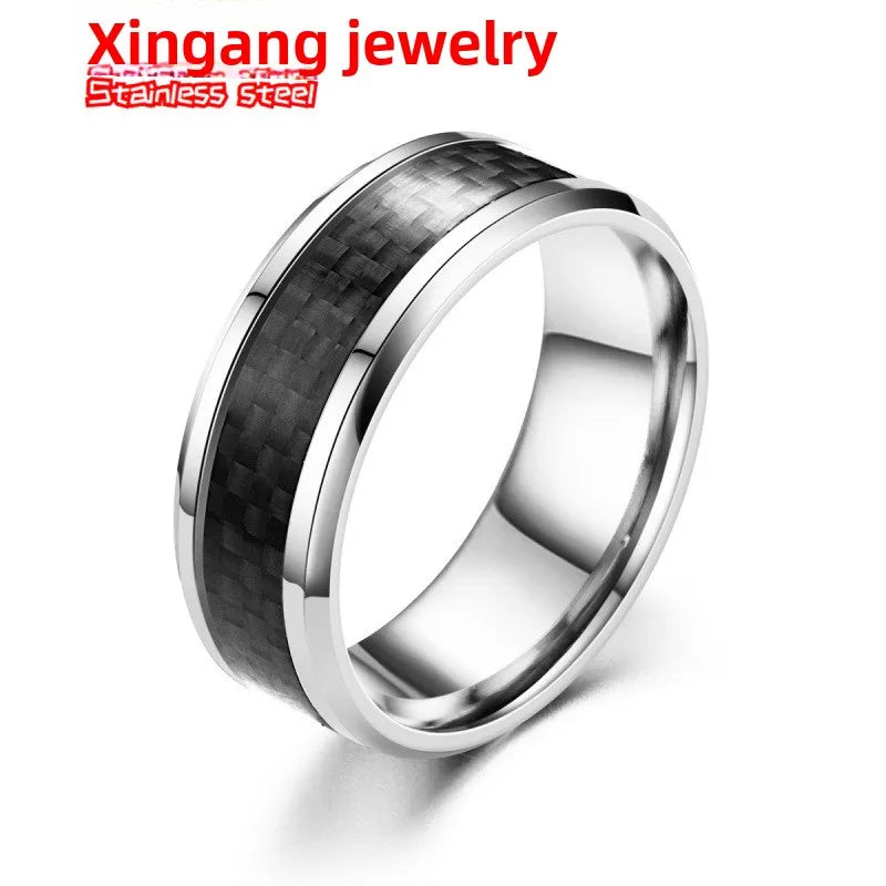 Explore the Elegance of the Titanium Steel Carbon Fiber Inlaid Ring for Men