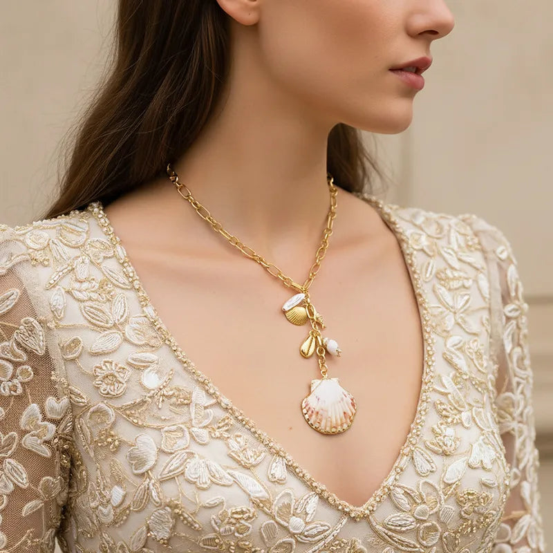 Elevate Your Style with the Exaggerated Handmade Natural Shell Sea Snail Pendant Necklace