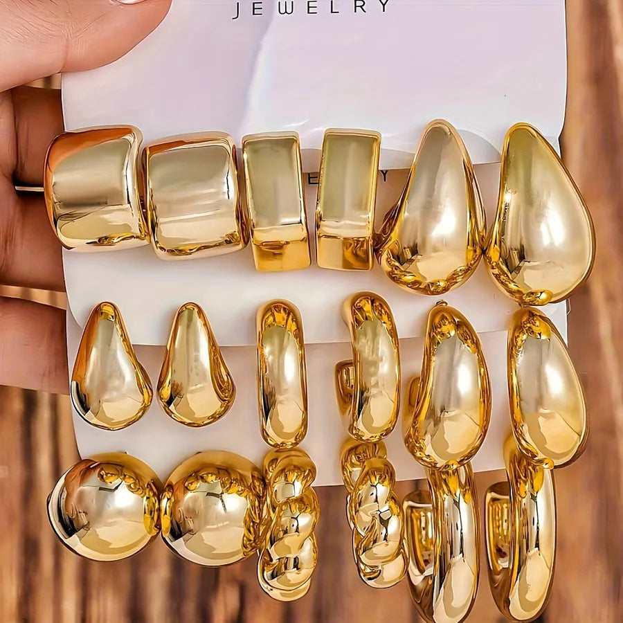 Elevate Your Style with Women's C-Shaped Water Drop and Twisted Polygon Earrings