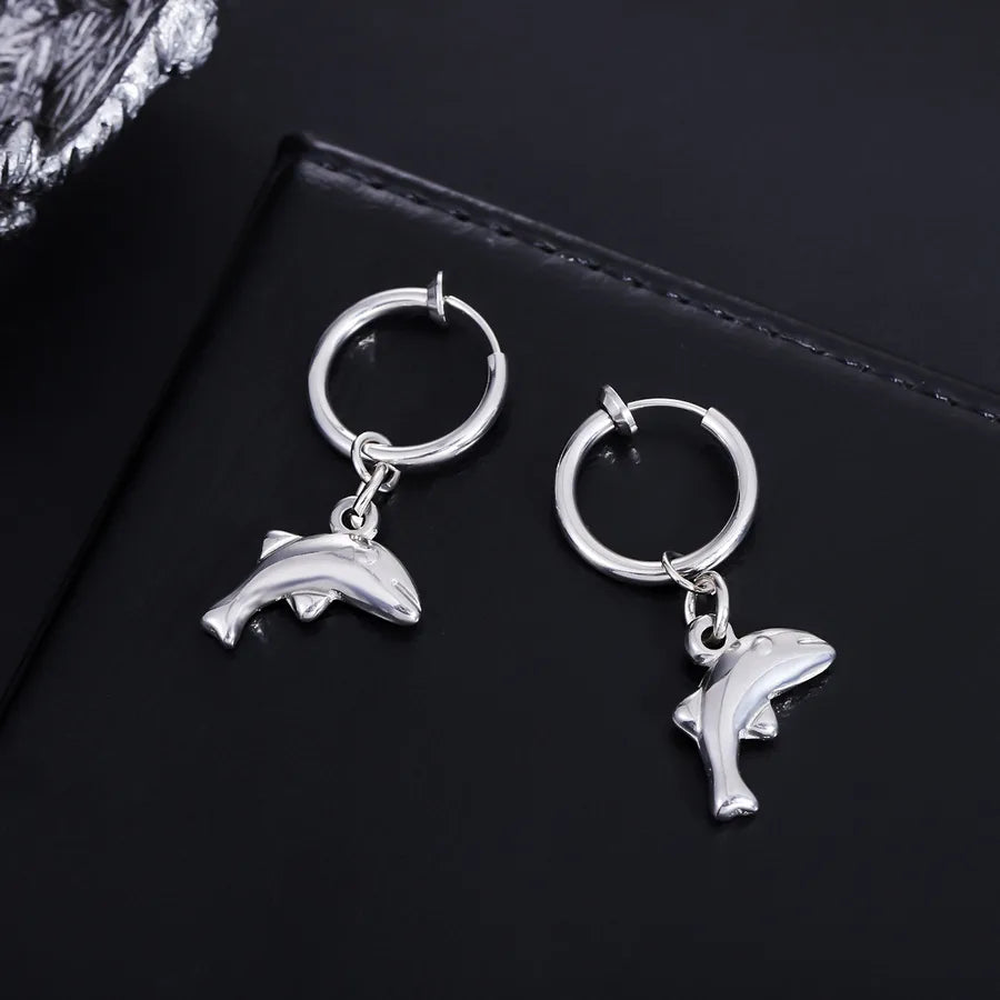 Discover the Elegance of Stainless Steel Dolphin Pendant Clip-On Earrings