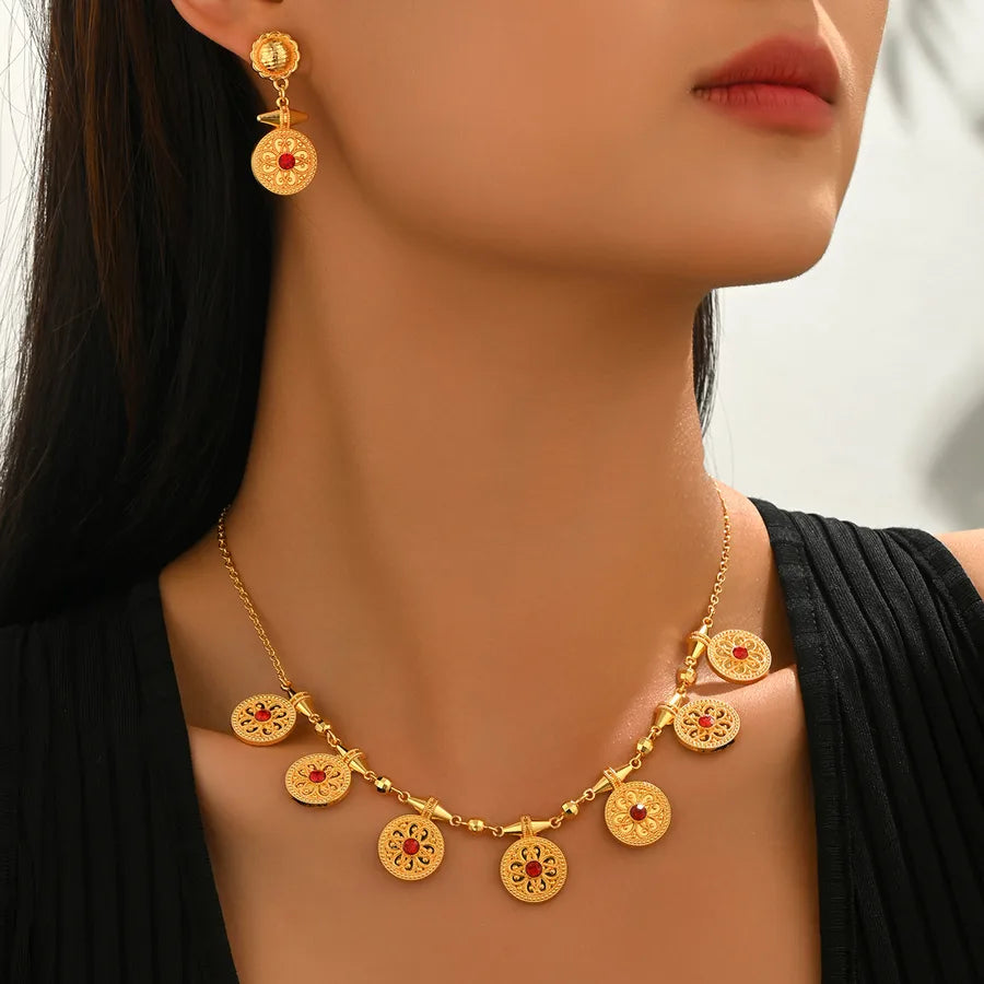 Elevate Your Style with the Vintage Alloy Inlaid Synthetic Zircon Round Pendant Jewelry Set