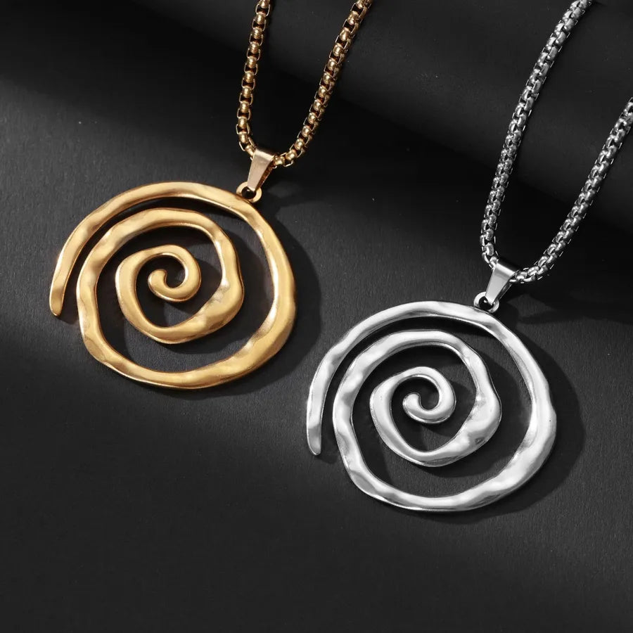 Elevate Your Style with the Fashionable Simple Stainless Steel Turbulent Geometric Spiral Circle Pendant Necklace