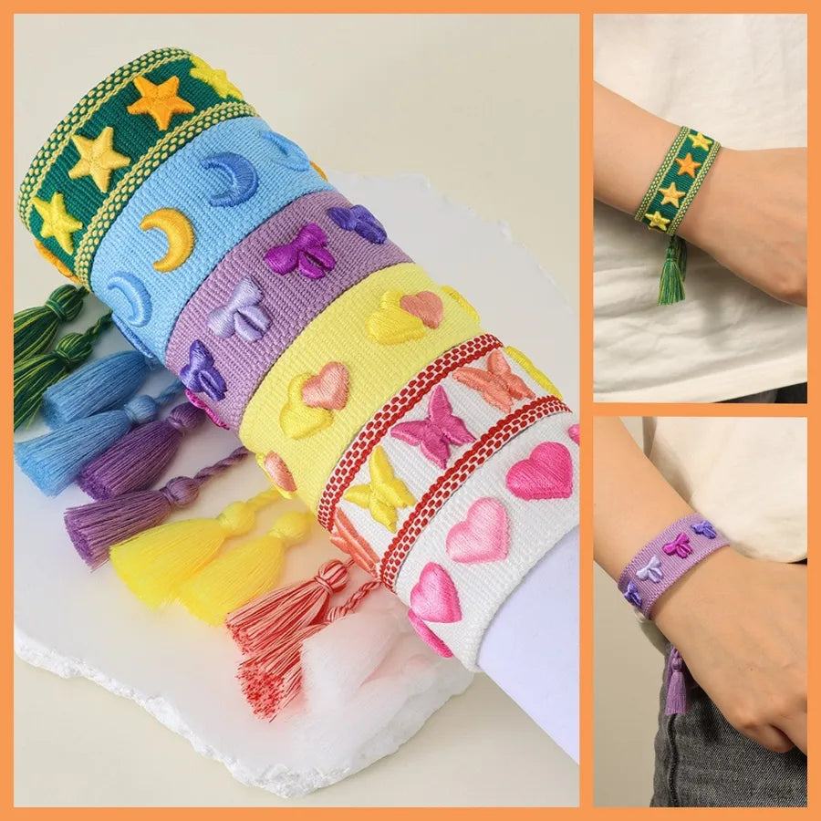 Elevate Your Style with the Handmade Polyester Tassel Embroidery 3D Heart Bracelet
