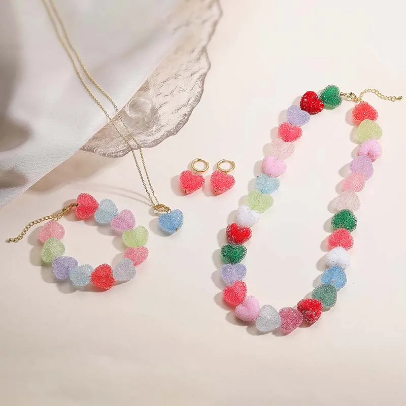 Discover the Colorful Heart Resin Jewelry Set: Handmade Elegance for Every Occasion