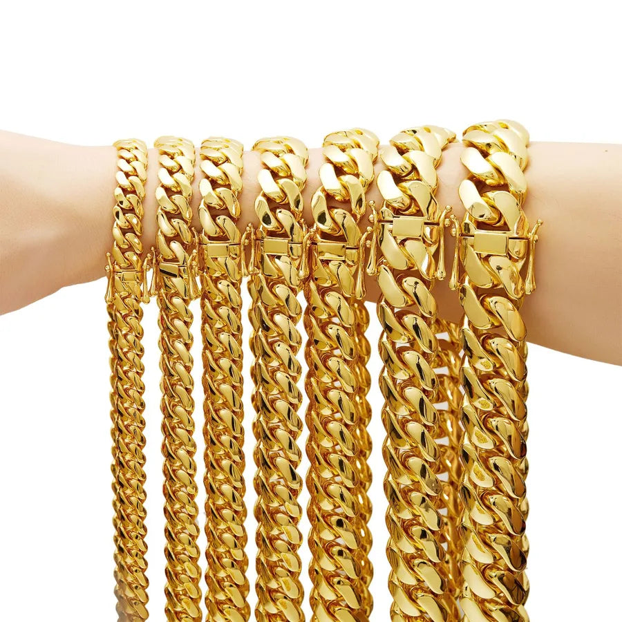 Discover the Elegance of the N-JMXLT Men's Stainless Steel Titanium Gold Plated Cuban Chain Necklace