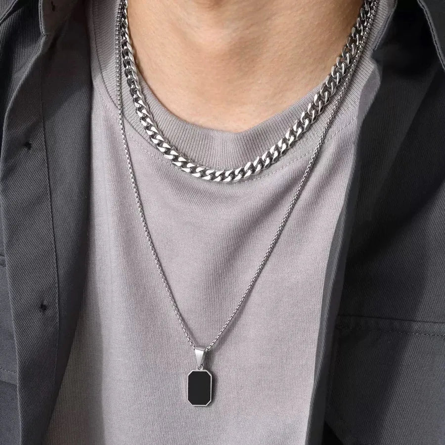Elevate Your Style with Our Men's Geometric Stainless Steel Pendant Cuban Necklace
