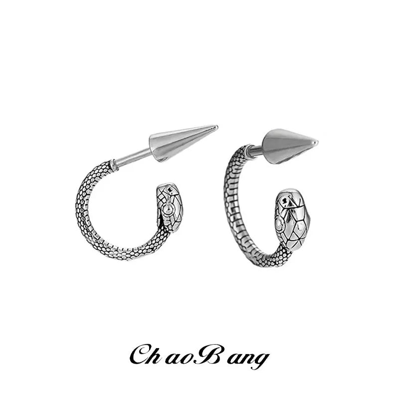 Elevate Your Style with Titanium Steel Dragon Head Cone Snake Earrings