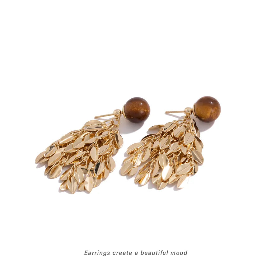 Elevate Your Style with Elegant Gold Leaf Tassel Earrings