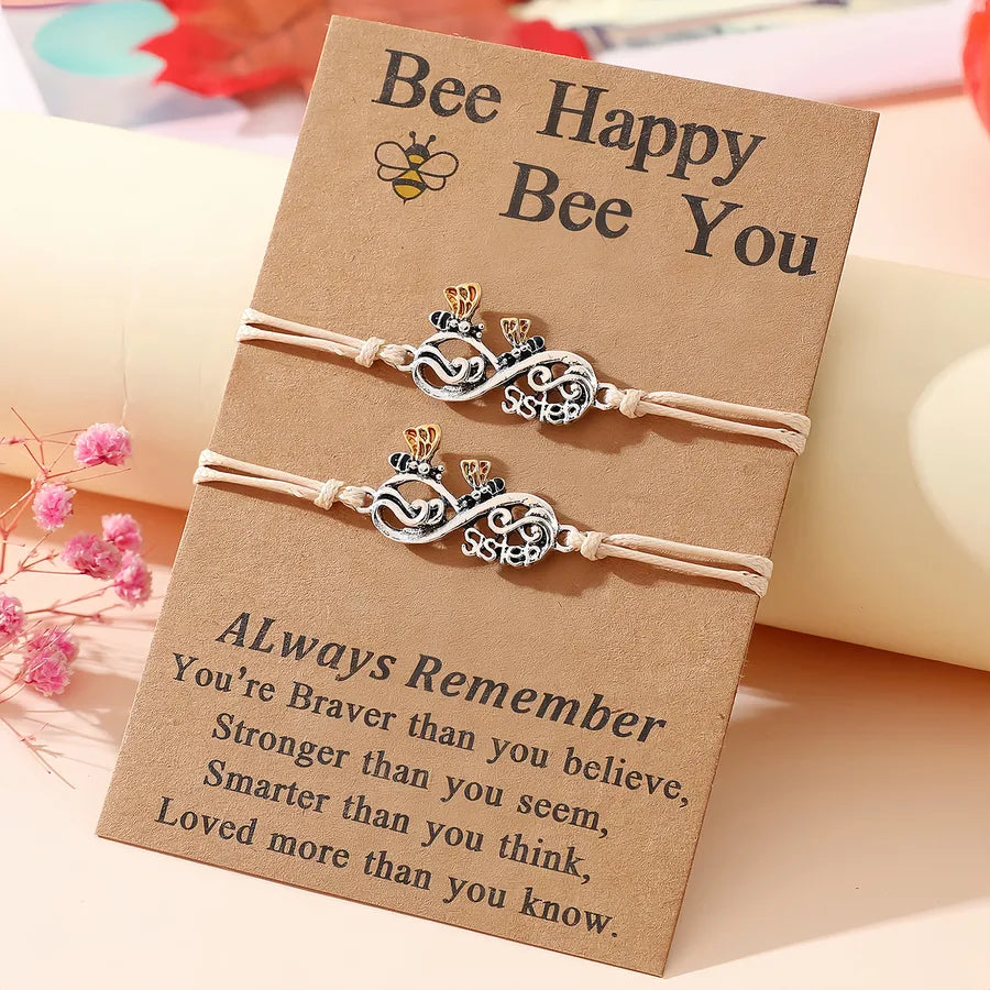 Elevate Your Style with the 2 Pieces Rhodium Plated Eight-Character Bee Geometric Hand-Woven Bracelet