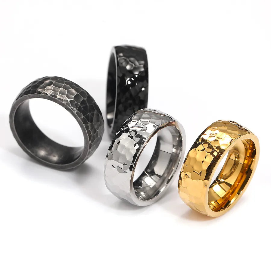 Elevate Your Style with the Titanium Steel Honeycomb Hammered Ring