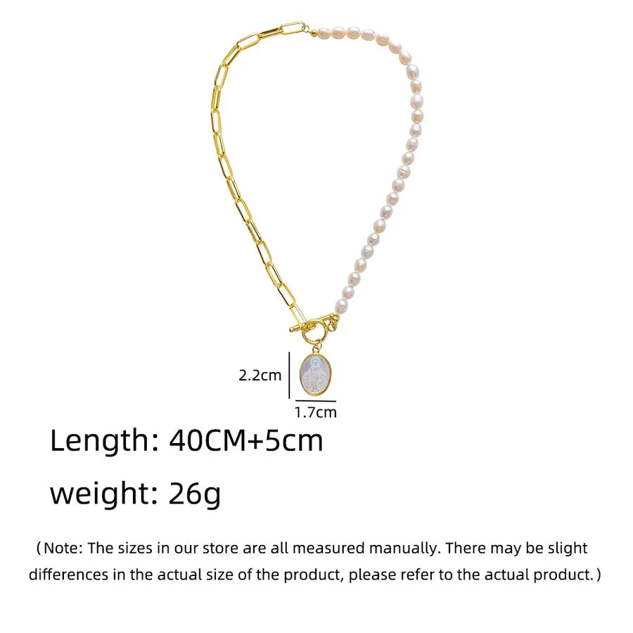 Elevate Your Style with the Modern Style Faith Oval Freshwater Pearl Shell Copper 18K Gold Plated Pendant Necklace
