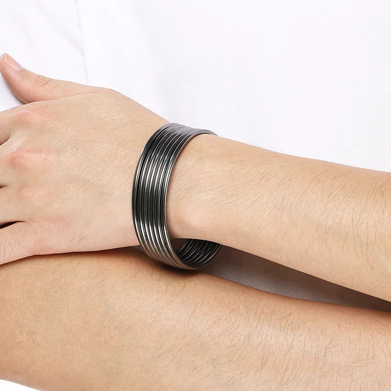 Elevate Your Style with the Minimalist 304 Stainless Steel Multi-Ring Stacked Bracelet