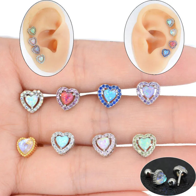 Discover Elegance: 100% Stainless Steel Australian Opal Heart Stud Earrings