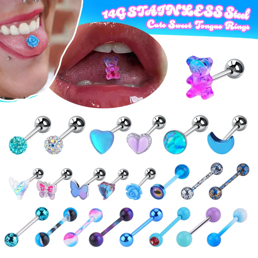 Discover the Elegance of the Stainless Steel Butterfly Bear Heart Tongue Ring