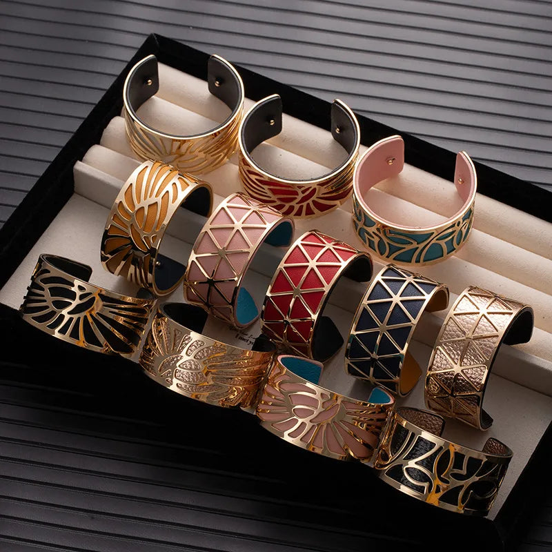 Elevate Your Style with Our Double-Sided Replaceable PU Leather Titanium Steel Bracelet