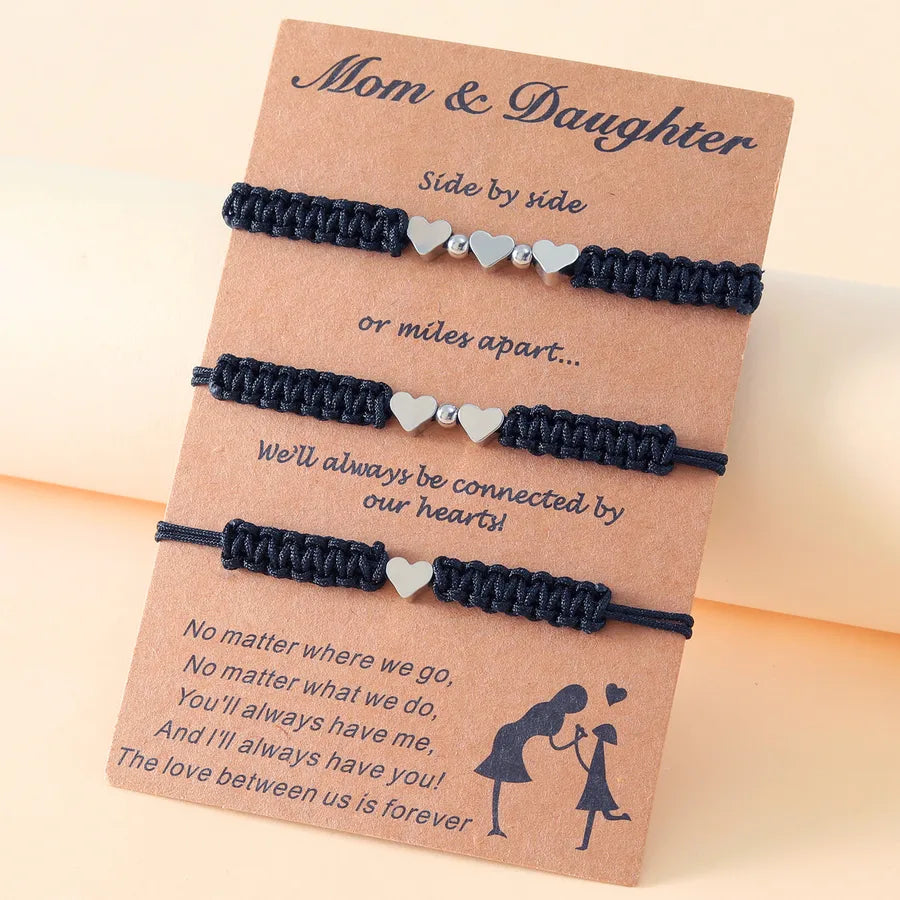 Celebrate Love with the 3 Pieces Small Heart Handmade Woven Parent-Child Bracelets