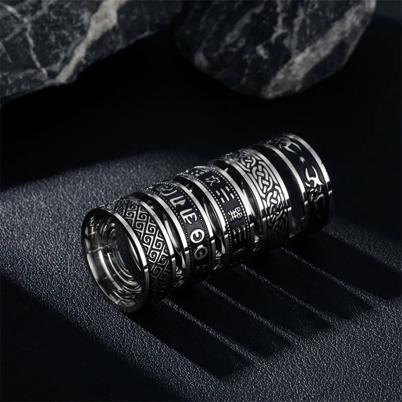 Discover the Elegance of the Hua Yue Men's Retro Titanium Steel Etched Oil Drop Ring