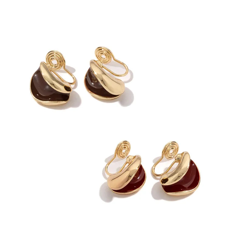 Elevate Your Style with Red Enamel Geometric Clip Earrings