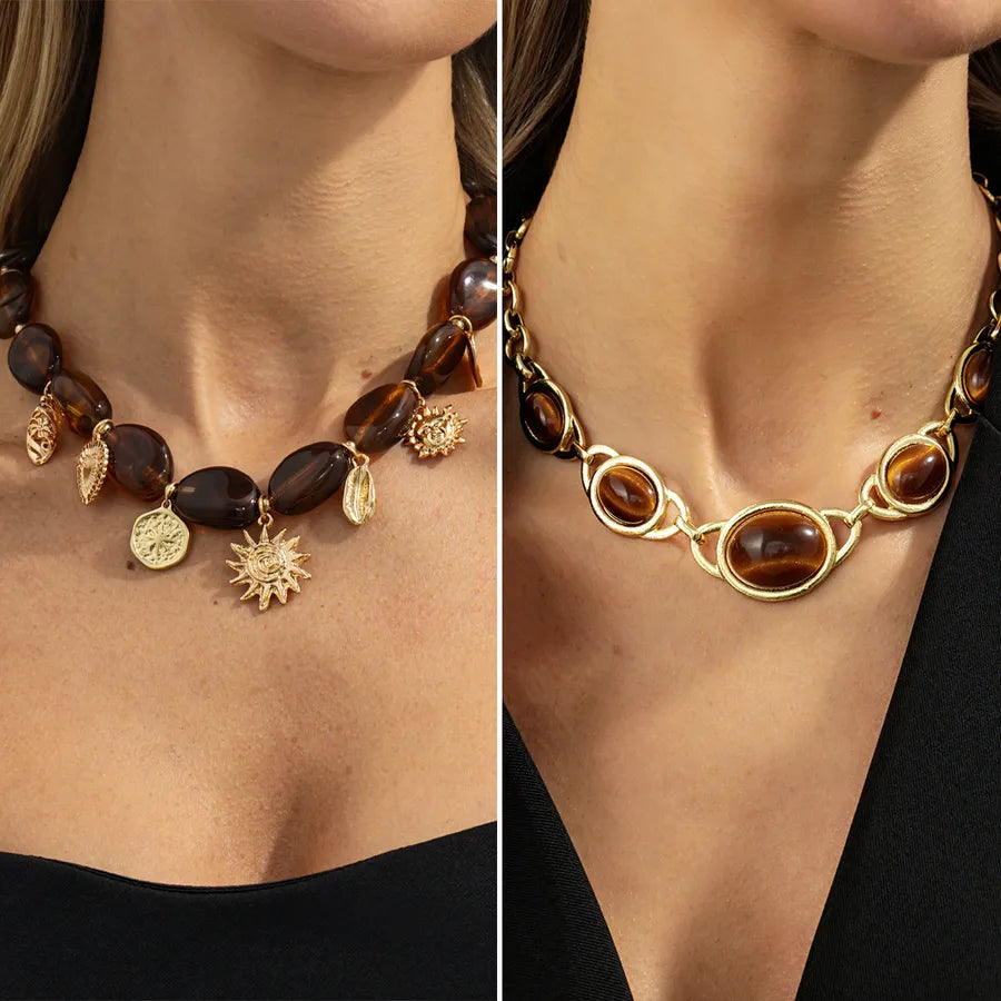 Discover the Elegance of the Vintage Tiger Eye Stone Resin Beaded Necklace