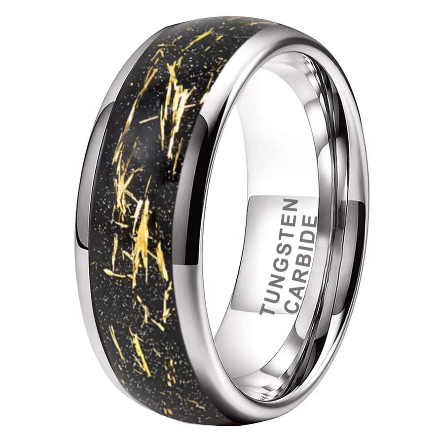 Discover the Elegance of Our High-Quality Tungsten Steel Ring Inlaid with 18K Gold Foil