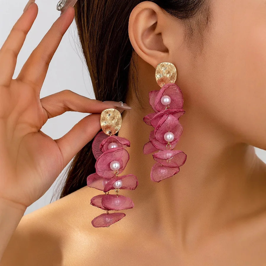 Discover the Elegance of Handmade Pearl Shantung Fabric Flower Earrings