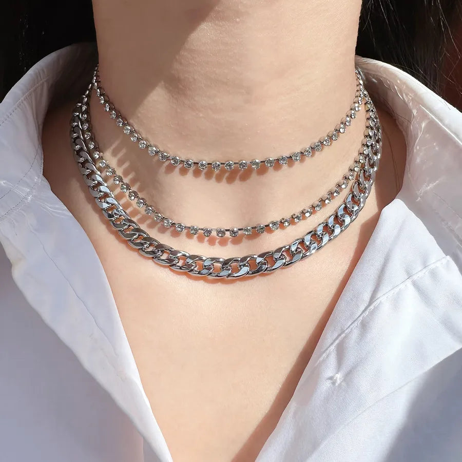Elevate Your Style with Our Irregular Geometric Inlaid Sparkling Diamond Multi-Layer Necklace