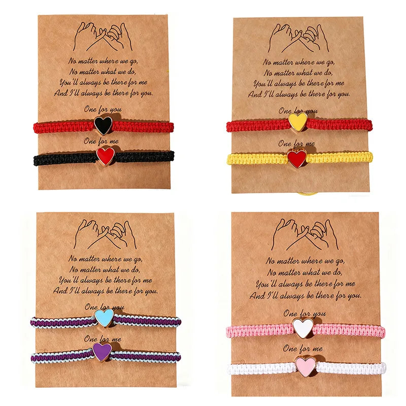 Express Your Love with the Adjustable Handmade Woven Oil Drop Heart-Shaped Love Couple Bracelet