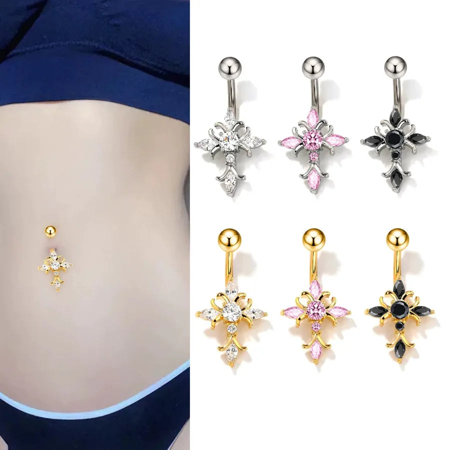 Discover Elegance with our 1 Piece Belly Ring - Lady Cross Design