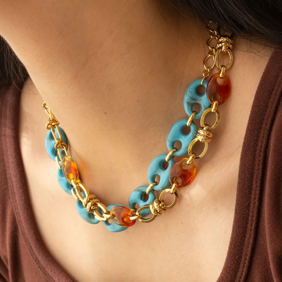 Elevate Your Style with Our Vintage Resin Colorful Splicing Necklace