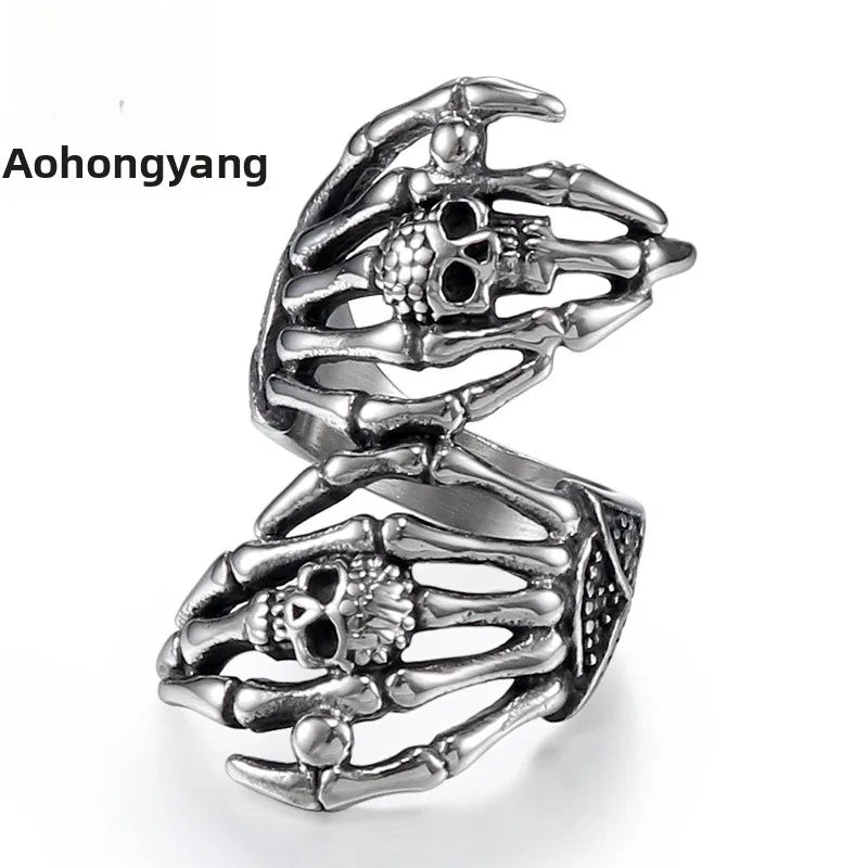 Discover the Elegance of the Stainless Steel Double Ghost Hand Ring for Women