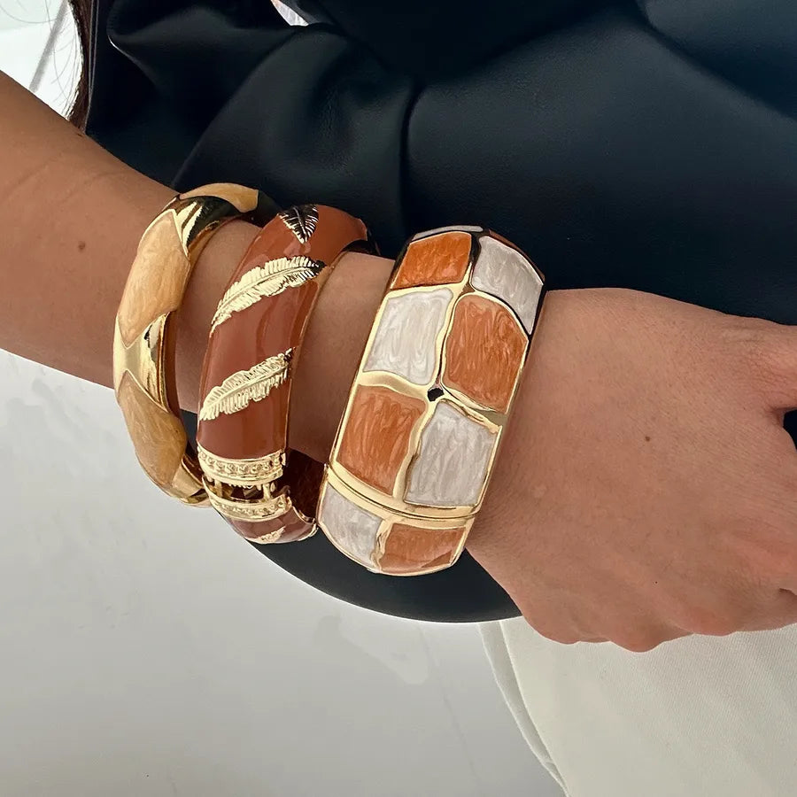 Elevate Your Style with the Colorful Gold High-End Melad Oil Drip Plaid Geometric Open Bracelet