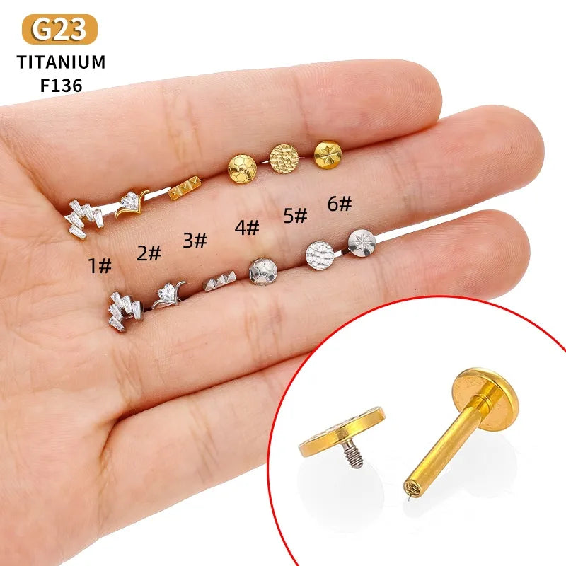 Elevate Your Style with the 1Pcs F136 Titanium Alloy Zircon Inlaid Smooth Round Inner Teeth Flat Bottom Rod Ear Bone Stud Lip Stud Earring