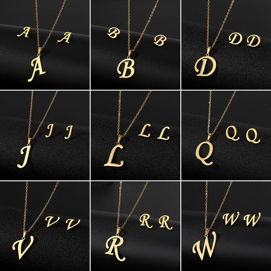 Discover the Elegance of the Classic Style Letter Stainless Steel Gold Plated Jewelry Set