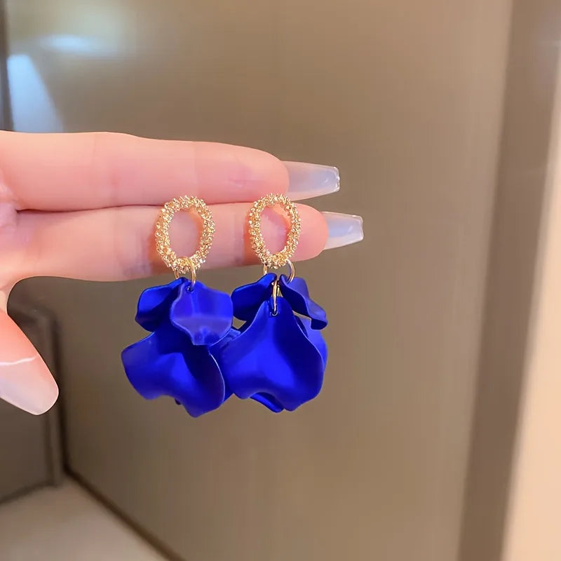 Elevate Your Style with Elegant Flower Inlay Alloy Acrylic Drop Earrings