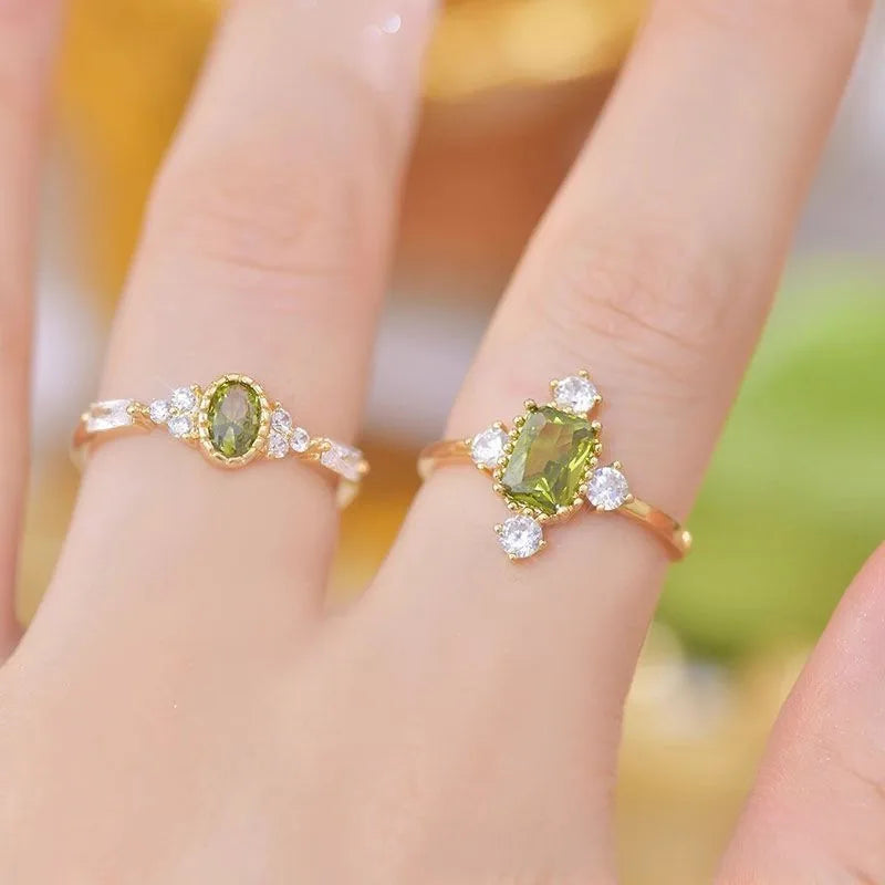 Discover the Elegance of the French Retro Olive Green Zircon Ring for Women