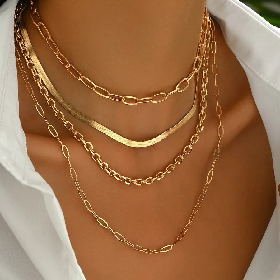 Elevate Your Style with the 4-Piece Metallic Geometric Chain Necklace Set