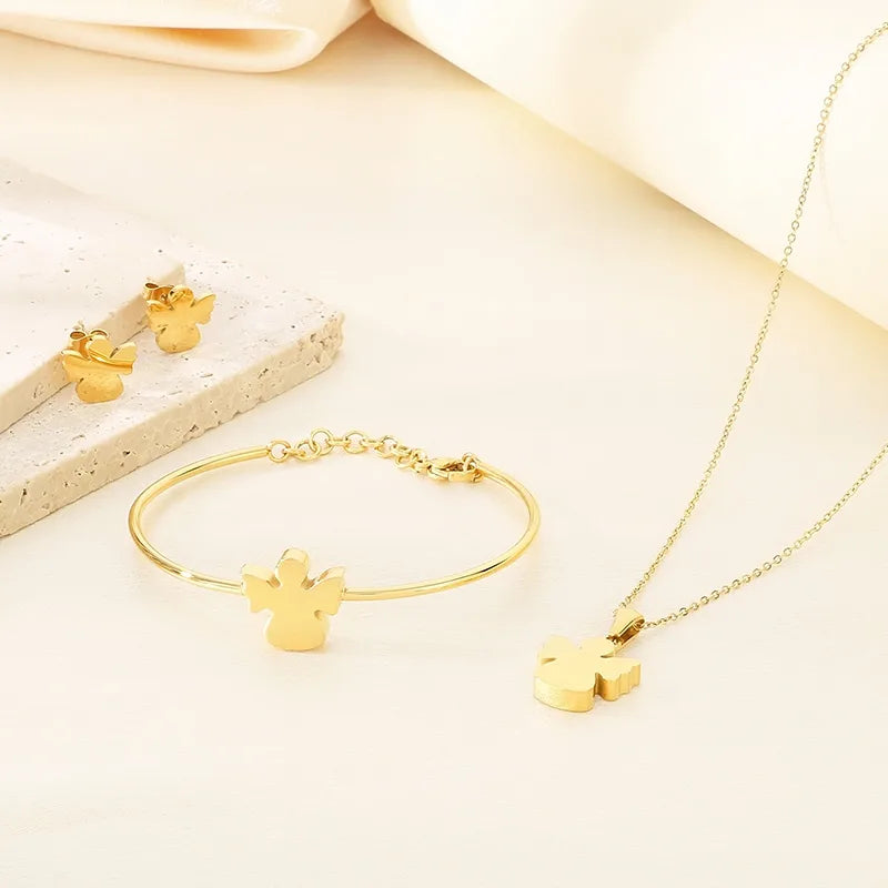 Elevate Your Elegance with Our Angel 304 Stainless Steel 18K Gold Plated Jewelry Set