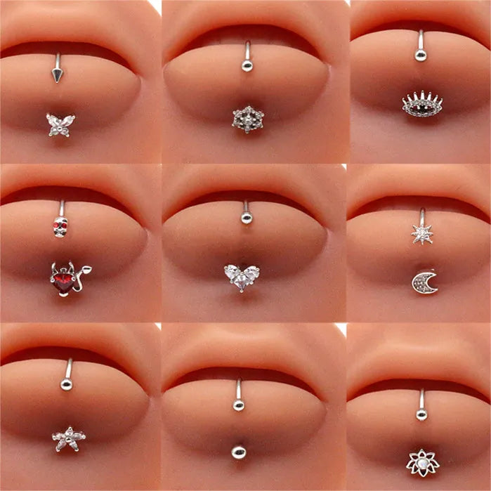 Discover the Retro Shiny Moon Heart Shape Flower Lip Stud: A Premium Jewelry Piece